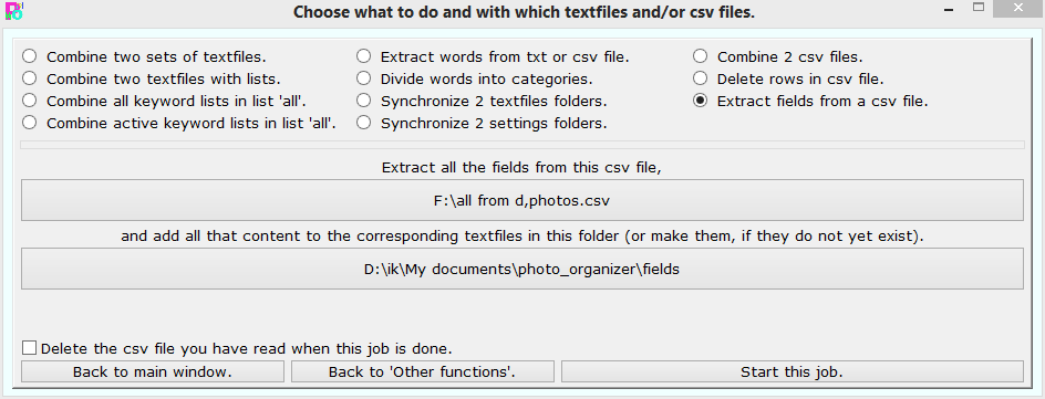 Extract fields from a csv file.