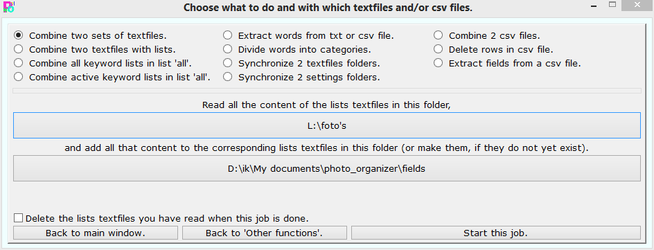 Combine 2 sets of textfiles.