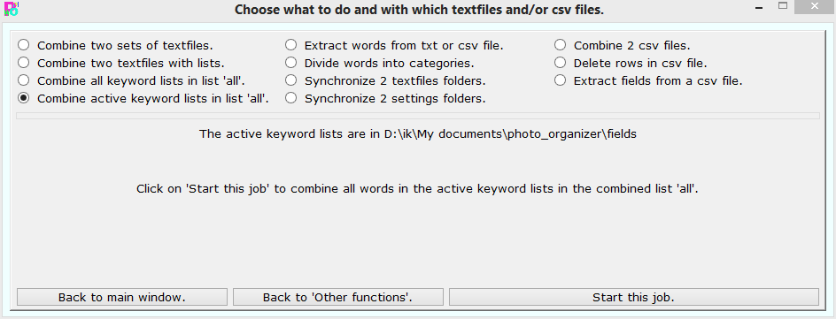 Combine active keyword lists in list 'all'.