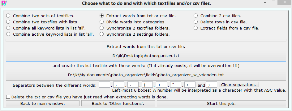 Extract words from a csv or txt file.