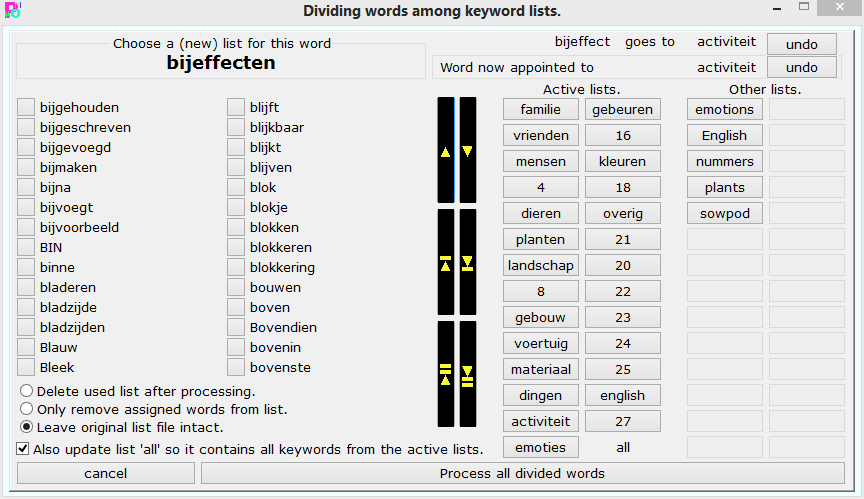 dividing the words.