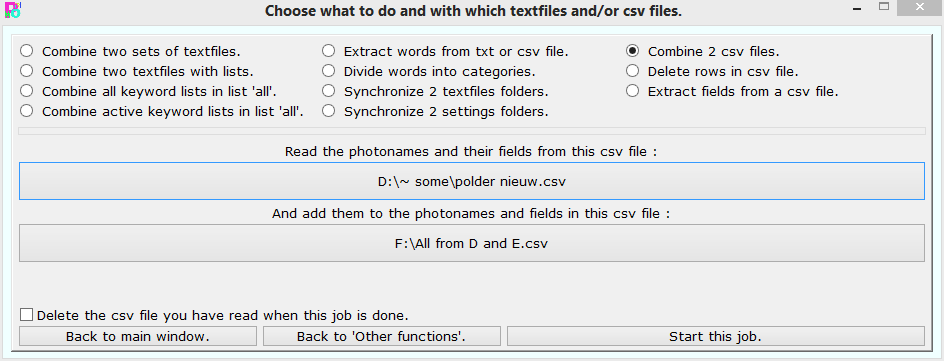 Combine 2 csv files wih photonames.