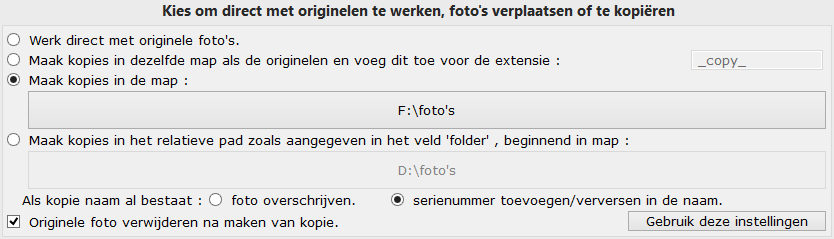 Kies om direct met de originele foto's te werken of niet.