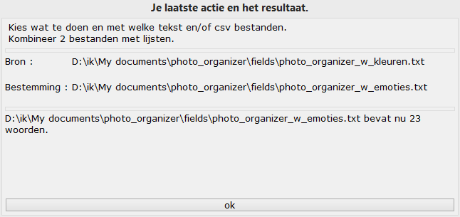 Resultaat van het kombineren van 2 tekstbestanden.