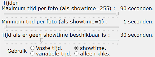 Gebruik showtime in de foto's.